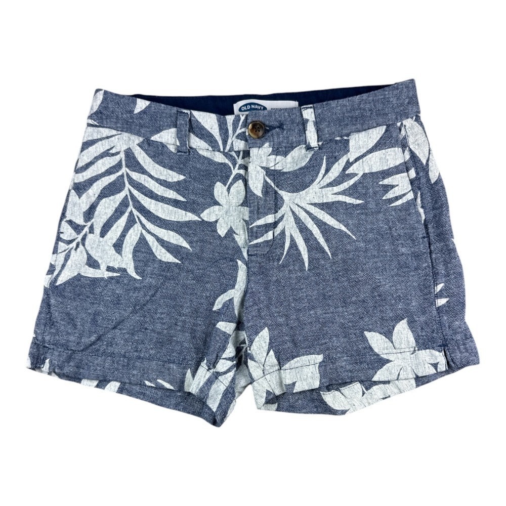 Old Navy Everyday Shorts Womens 0 Blue White Tropical Floral Linen Blend Palm